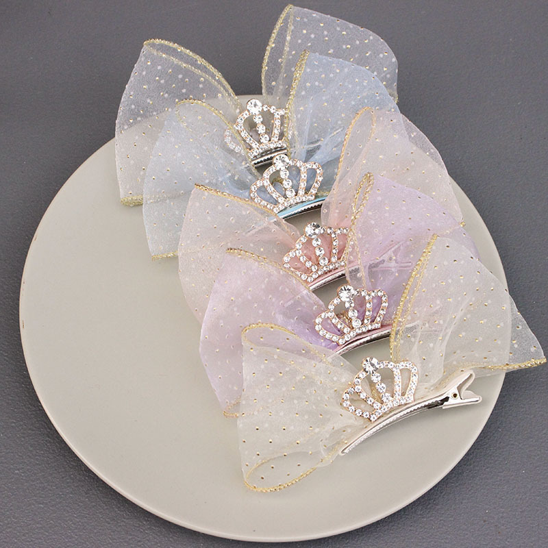 蝴蝶结流苏顶夹 古风手工清新皇冠公主发夹 卡通女士蕾丝蝴蝶顶夹