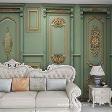 无缝墙布复古客厅沙发壁画18D电视背景立体轻奢欧式墨绿墙纸壁纸