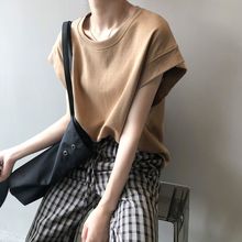韩版设计感T恤女2023夏季新款T恤纯色圆领宽松显瘦背心上衣女