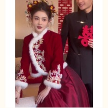 新中式国风小个子敬酒服红色外套马面裙两件套装女2023新款秋冬季