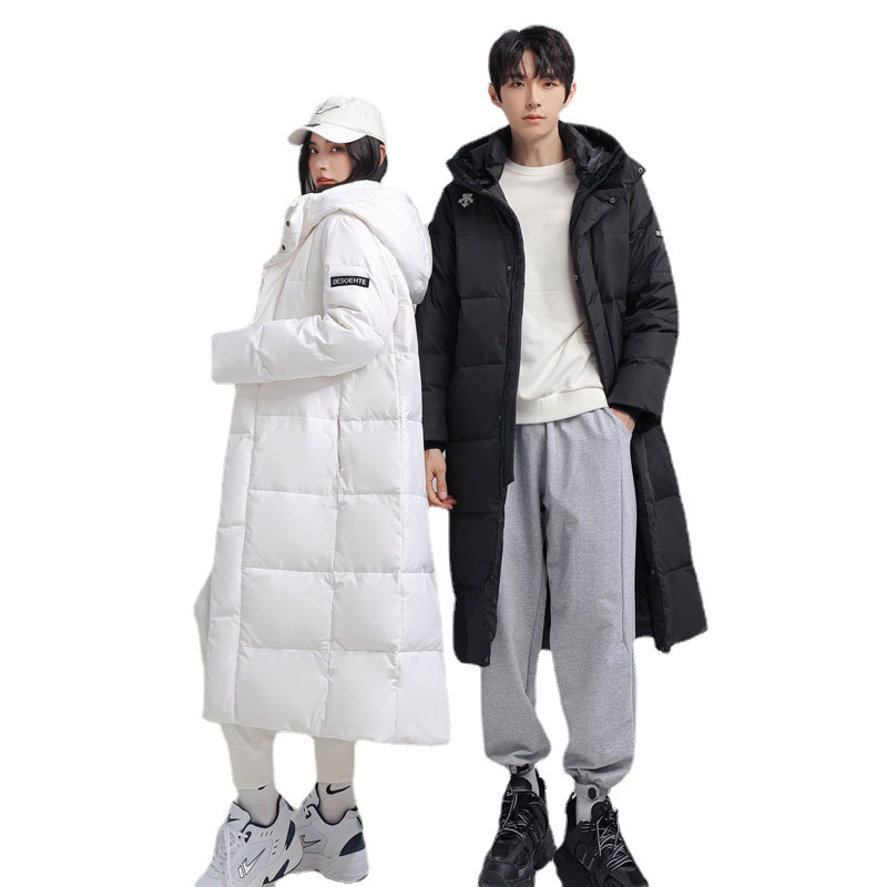 Lovers Three-Quarter Length down Jacket Winter Mid-Length Hooded Jacket Men's and Women's White Duck down Long Can Be Printed by Group Purchase