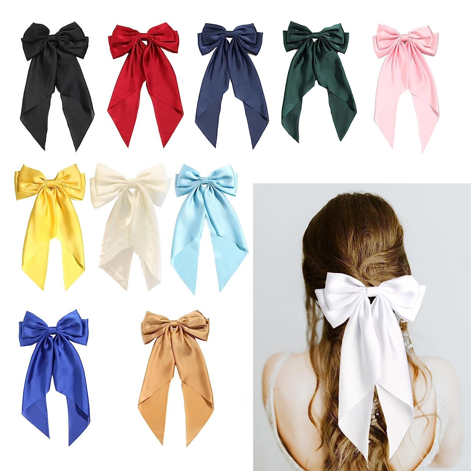 Barrettes Satin Ribbon Bowknot Hair Accessories Simple Temperament Female Bow Barrettes Back Head Spring Clip Hairpin