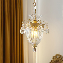 法式复古全铜雕花水晶小吊灯 美式餐厅入户飘窗过道卧室床头吊灯