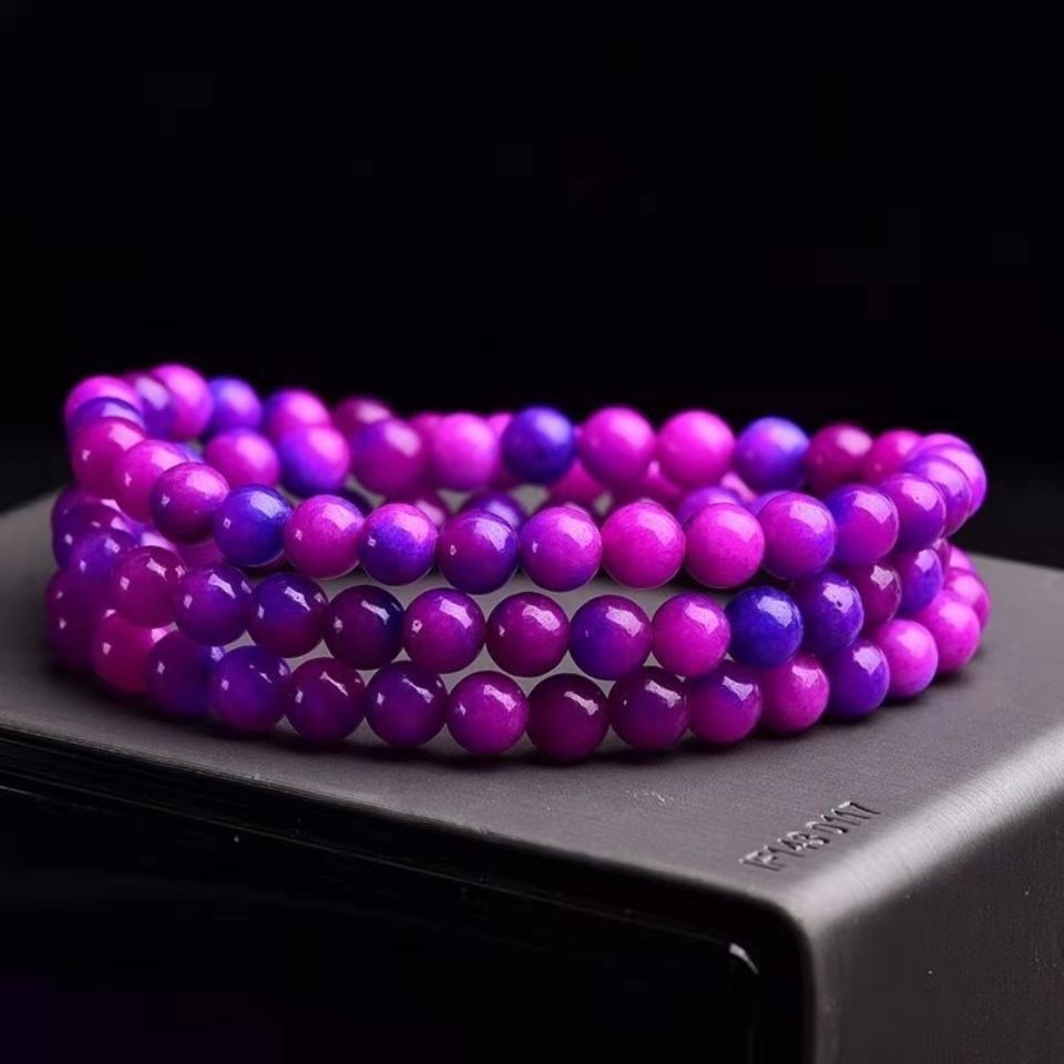 舒俱来手链紫色玉石手串108颗佛珠三圈手链直播货源地摊会销礼品