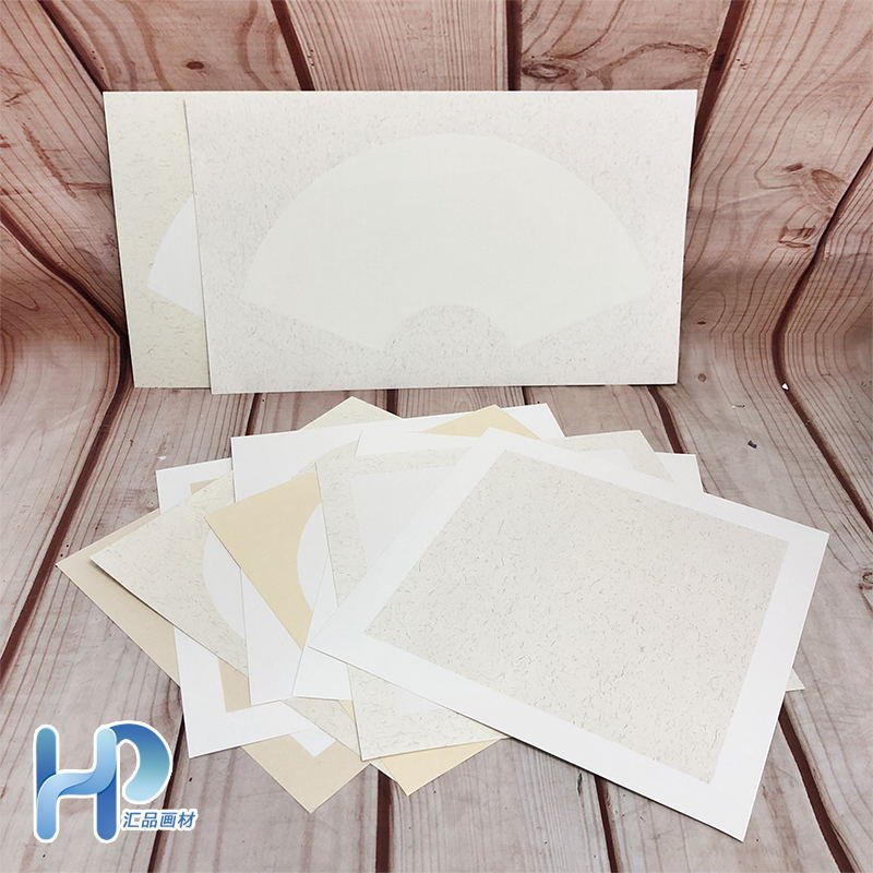 加厚宣纸镜片镜面仿古圆形书法麻纸软卡空白工笔国画生宣扇面卡纸