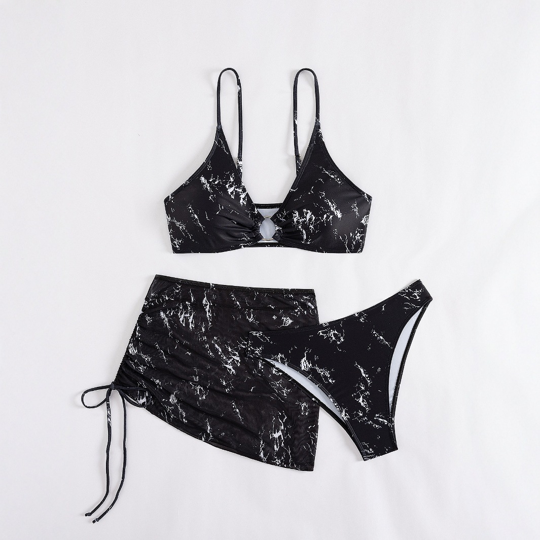 跨境新款欧美比基尼 三件套外贸印花温泉度假bikini泳装女批发