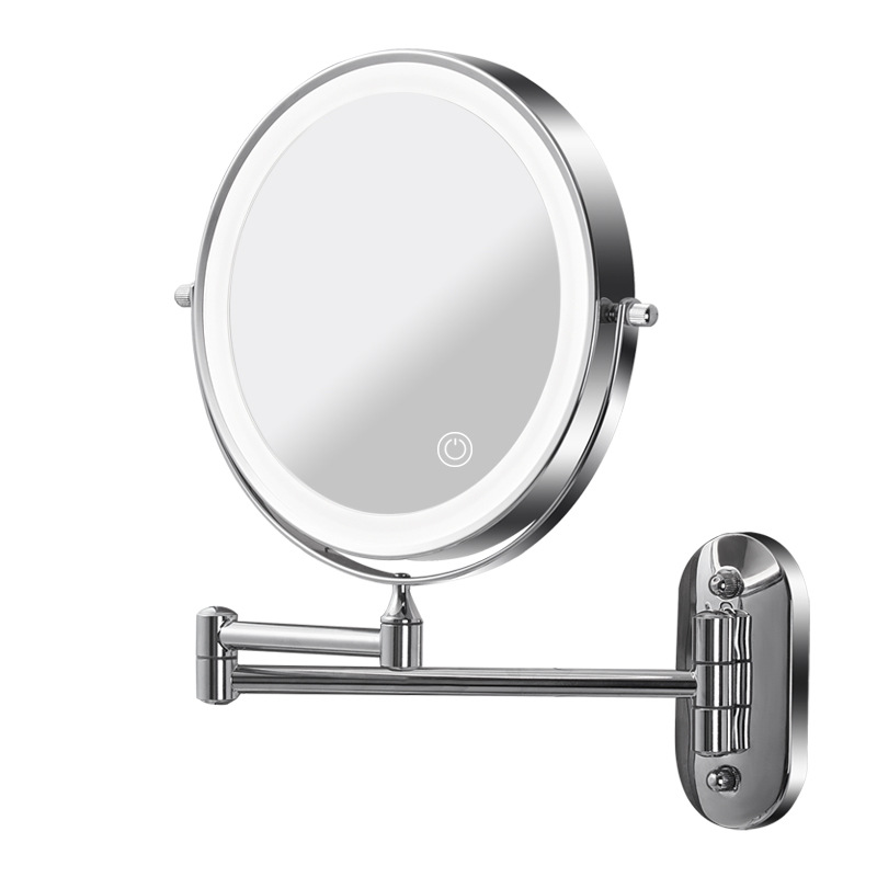 Bathroom Mirror Wall Hanging Folding Mirror Hotel Punch-Free Double-Sided Magnifying Glass with Light Led Dressing Hairdressing Mirror