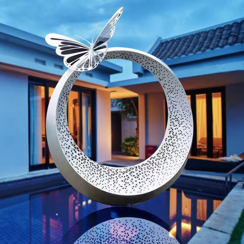 不锈钢发光月亮雕塑 公园广场镜面雕塑不锈钢雕塑