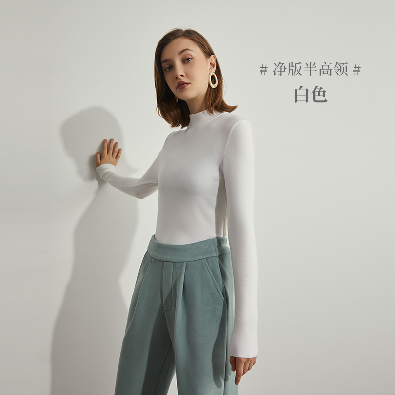 Women's Dralon Bottoming Shirt Autumn Half Turtleneck Warm Long Johns Top Slim Top Winter Brushed Heat Storage Long Sleeve T-shirt