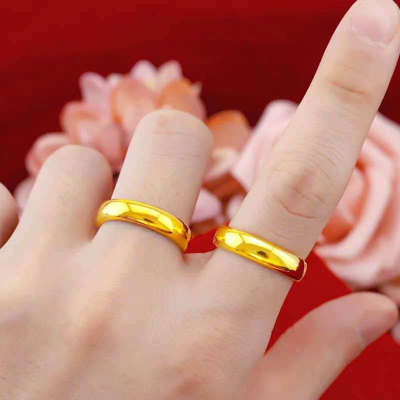 999黄金戒指男女情侣款一对足金指环可调节18k金不掉色纪念送礼物
