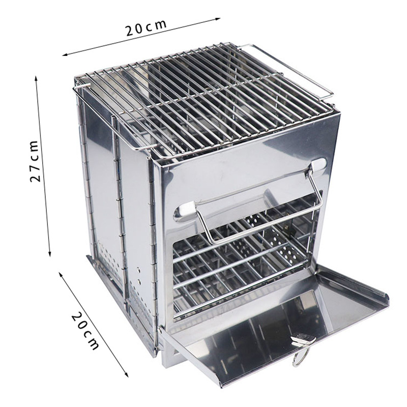 Stainless Steel Folding BBQ Grill Square BBQ Grill Outdoor Mini Charcoal Stove Firewood Stove Large Small Size