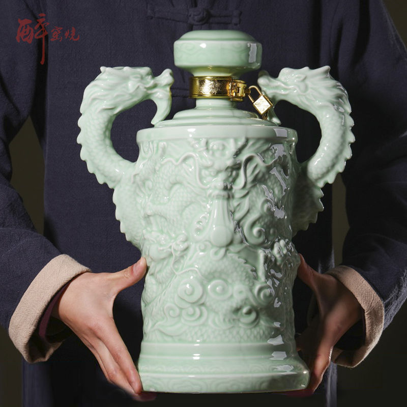 创意陶瓷酒瓶子白酒瓶家用仿古酒壶酒坛一斤装龙礼盒套装 1斤10斤