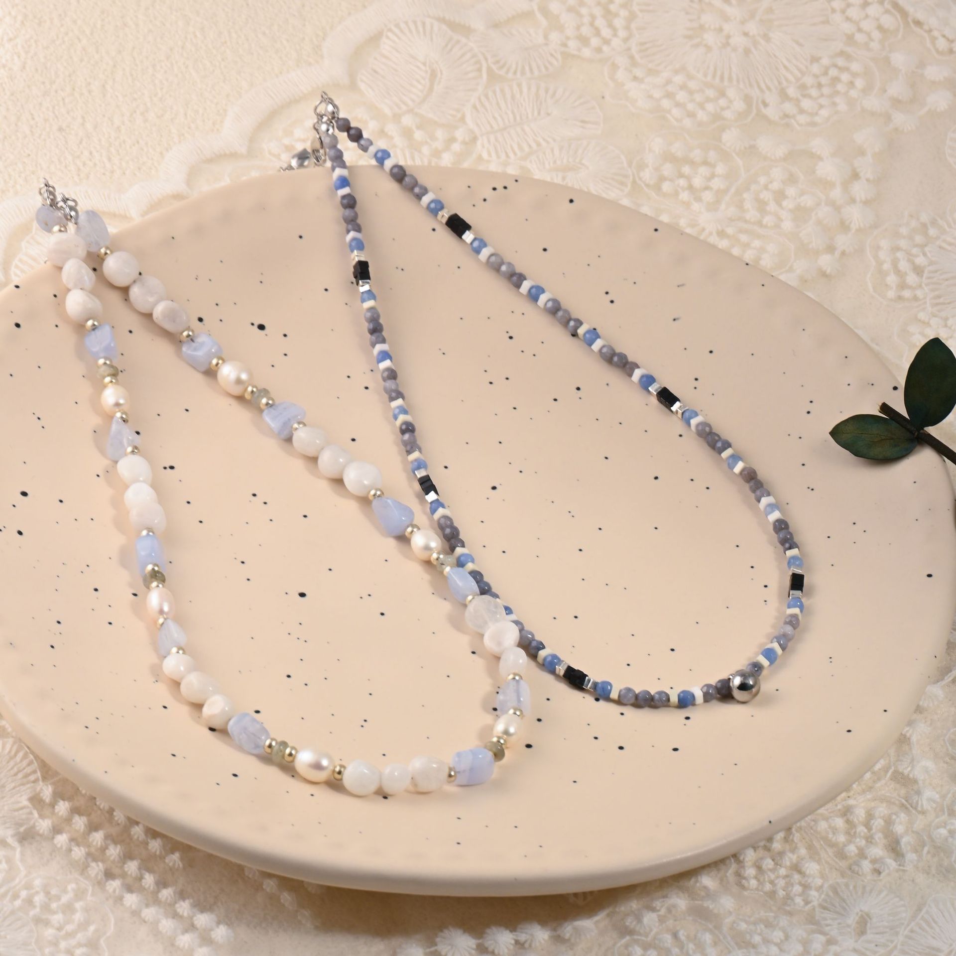diy天然石紫玛瑙白月光紫灰色清冷感时尚通勤百搭轻法式串珠项链