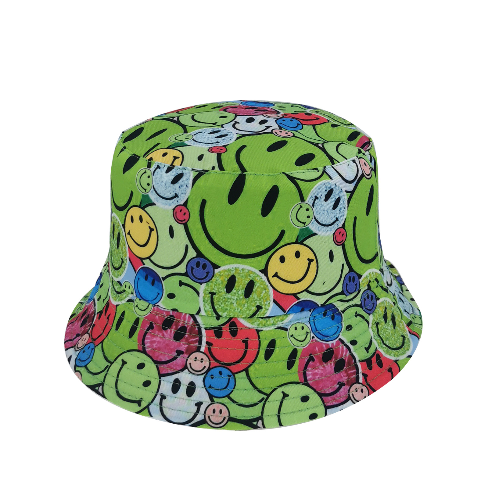 Cross-Border European and American New Creative Colorful Smiley Face Pattern Men and Women Reversible Fisherman Hat Adult Outdoor Sun-Proof Basin Hat