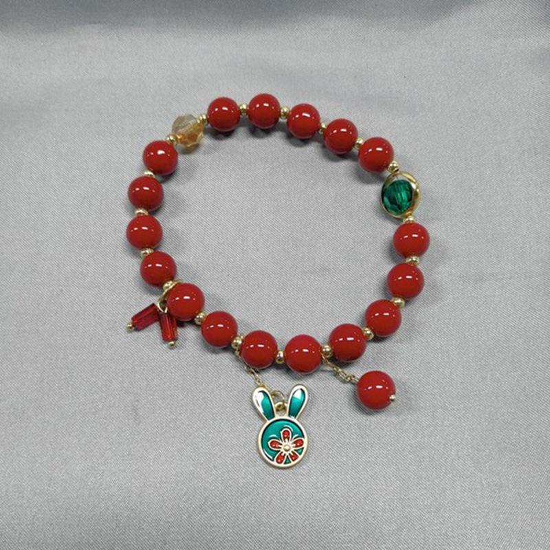 New Chinese Style Red Rabbit Crystal Agate Bracelet Fu Character Purse Birth Year Bracelet New Year All-Match Jewelry Women