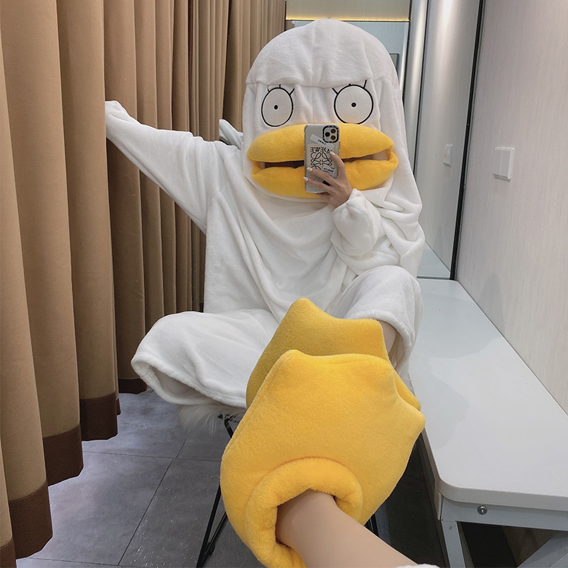 情侣沙雕鸭子睡袍网红睡袋睡裙玩偶丑萌男女睡衣搞怪情人节连体衣