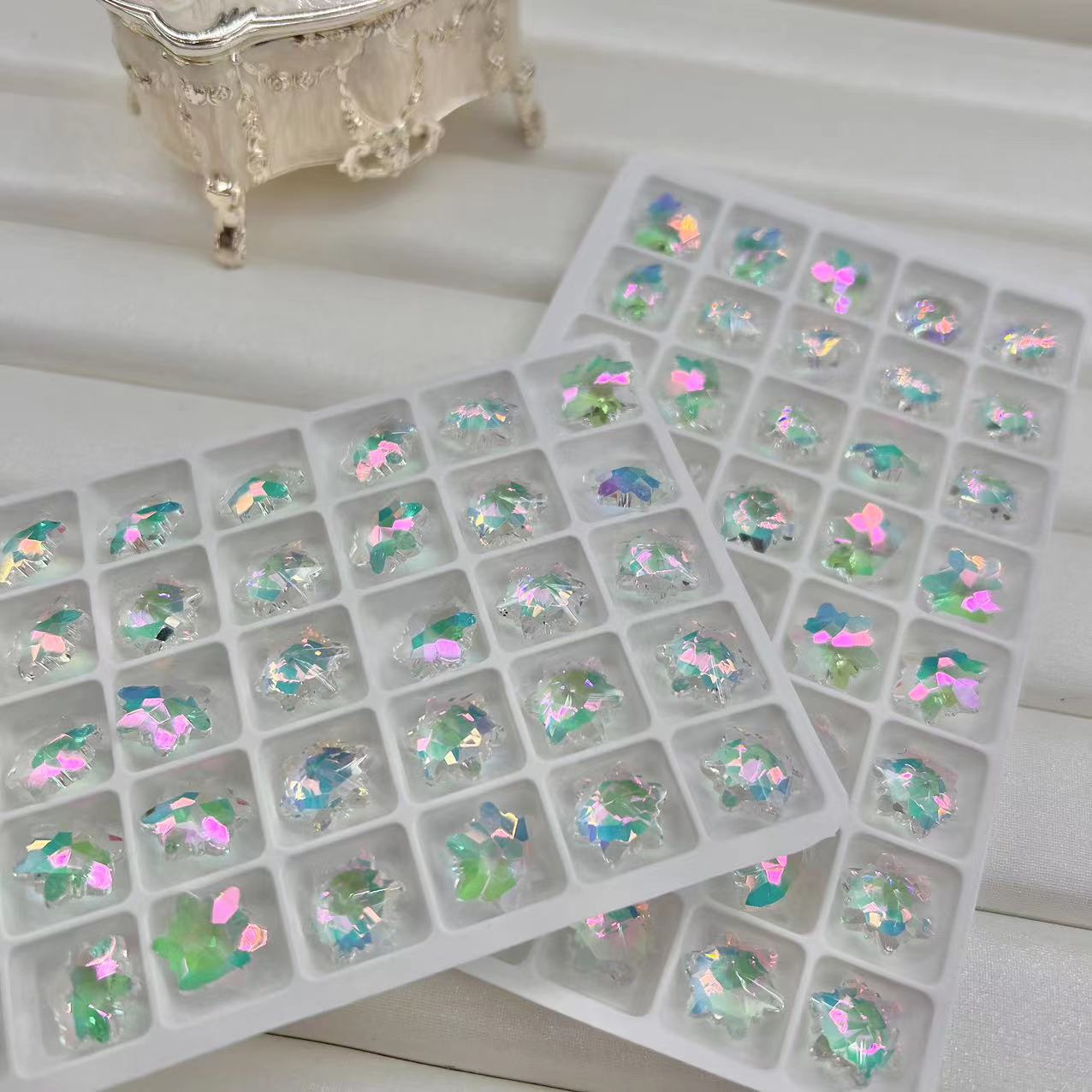 12mm Snowflake Coated Powder Bag Green Transparent Color Series K9 Nail Beauty Rhinestone Ornaments Accessories Wholesale