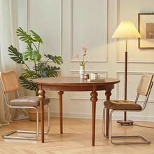 中古实木餐桌圆桌家用小户型法式餐桌复古美式设计师创意洽淡桌子
