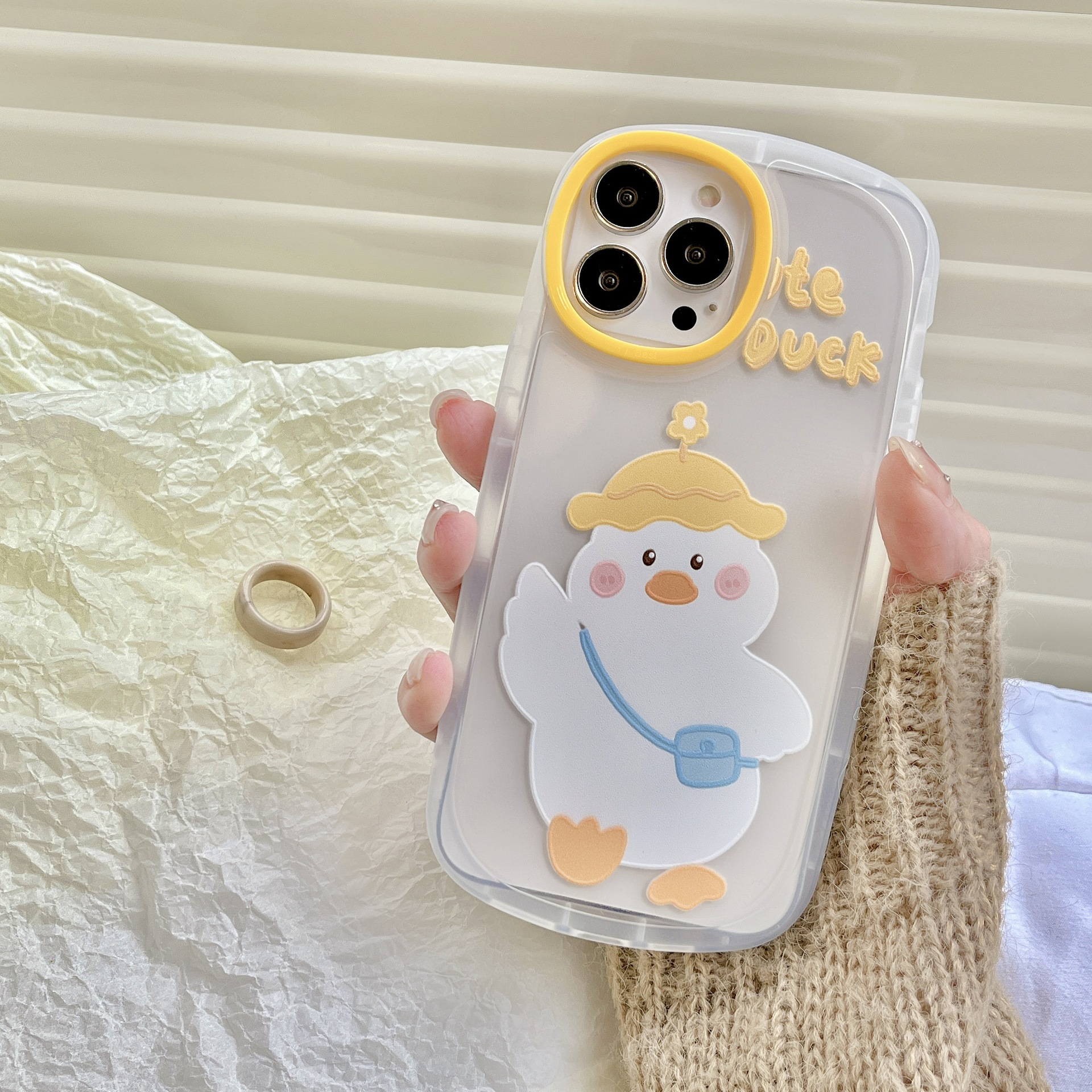 清新可爱鸭子适用iphone13promax苹果12手机壳11透明xr新款xs硅胶