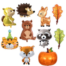 造型卡通丛林动物铝膜球刺猬狐狸浣熊松鼠气球 森林派对装饰批发