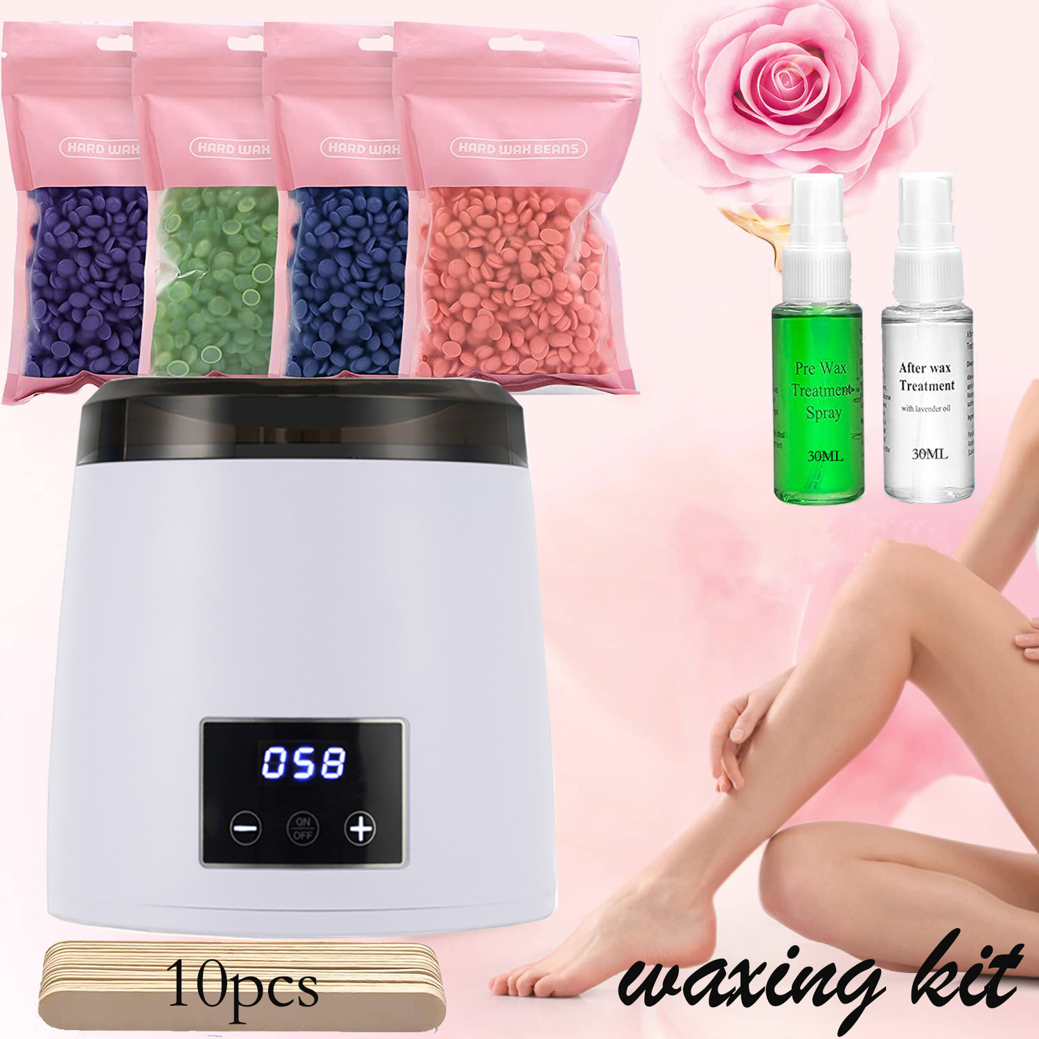 跨境蜜蜡脱毛套装蜡豆加热器融蜡机500cc触摸款热蜡机waxingkit