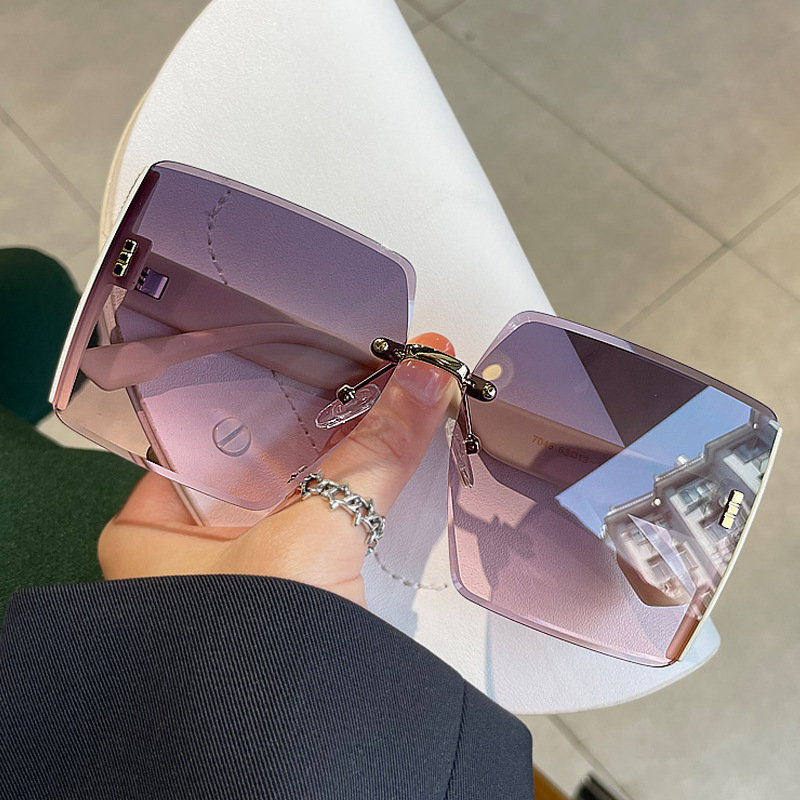 High-Grade Square Frameless Trimming Sunglasses Internet Celebrity Trendy Personality Cool Sunglasses for Women to Make Big Face Thin-Looked Fashion Glasses