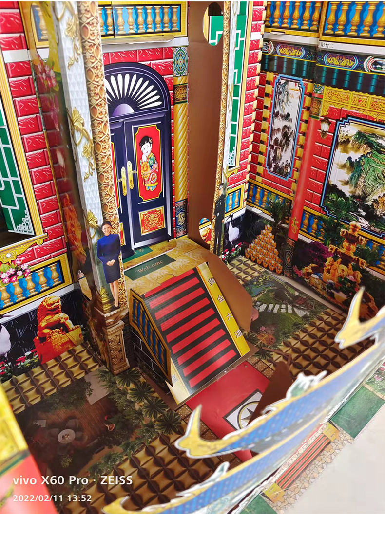 殡葬用品折叠别墅灵房灵屋纸扎立体祭祀纸楼1米3豪华冥屋带房产证