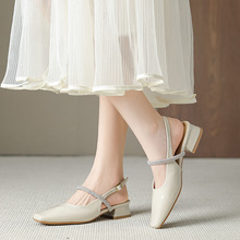 J3188-3法式惠莉雅粗跟包头凉鞋女2024新款夏季配裙子玛丽珍单鞋