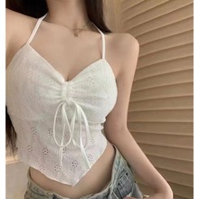 9064性感露背修身显瘦吊带背心女辣妹挂脖褶皱系带小吊带上衣女