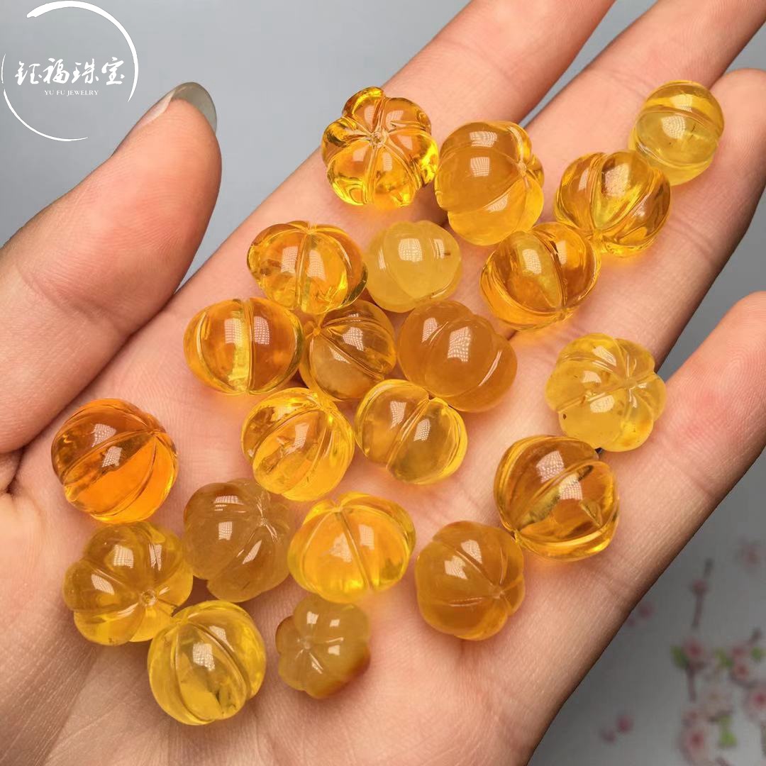 天然琥珀蜜蜡南瓜珠散珠配饰手工diy配件 形状规整饱满