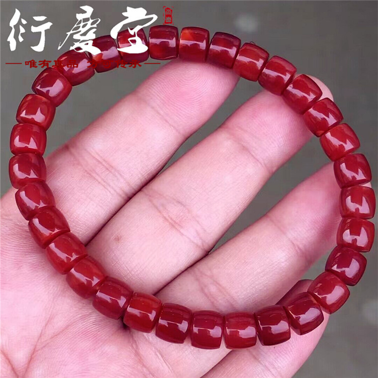 天然川料南红玛瑙老型药片桶珠手链牛血玫瑰红文玩女南红直切手串