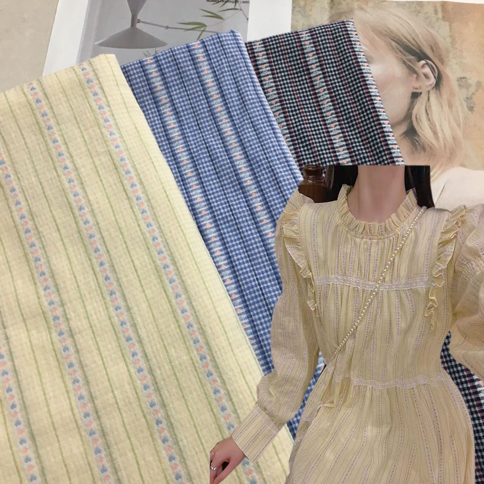 全棉格子布 纯棉提花面料 田园小清新女装衬衫裙子睡衣家居服布料