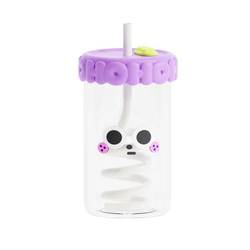 Glass Creative Straw Cup Girls Office Water Glass with Lid Milk Tea and Coffee Cups Large Capacity Drinking and Milk Glass