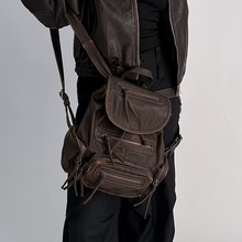 亚马逊复古做旧双肩包抽绳书包废土风背包辣妹包包大容量小众设计