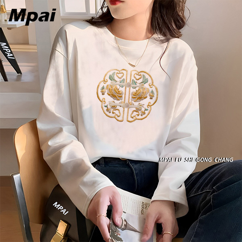 spring and autumn heavy cotton long-sleeved t-shirt inner set printed advertising shirt printed logo embroidery bottoming shirt for men and women