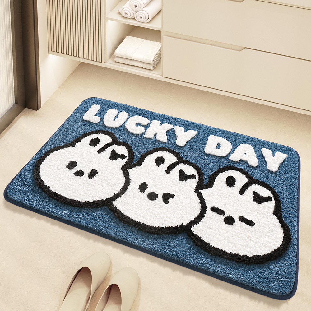 Cartoon Animal Bathroom Absorbent Floor Mat Flocking Cute Puppy Bathroom Entrance Mats Floor Mat Bedroom Doormat
