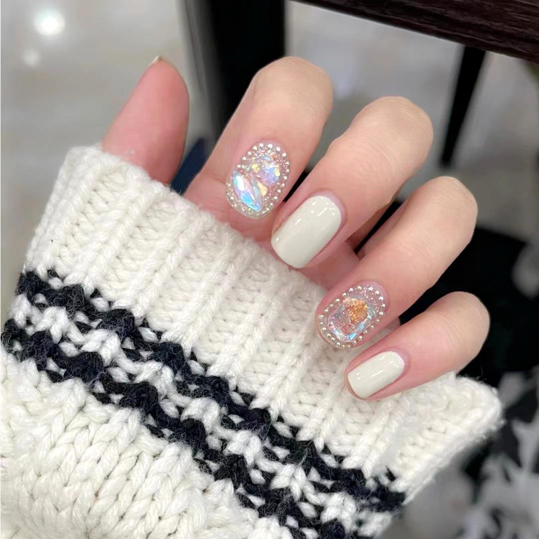 339-穿戴式美甲甲片成品假指甲贴片闪粉极光钻学生钢珠链光疗甲