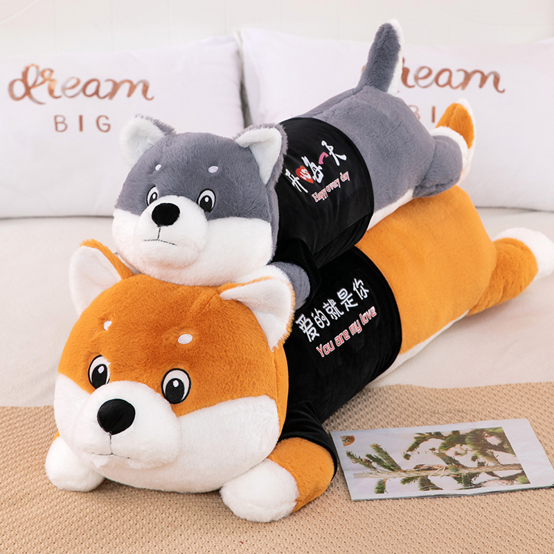 Long Hair Husky Doll Shiba Inu Dog Long Sleeping Pillow Cartoon Plush Toy Gift Clothes Detachable