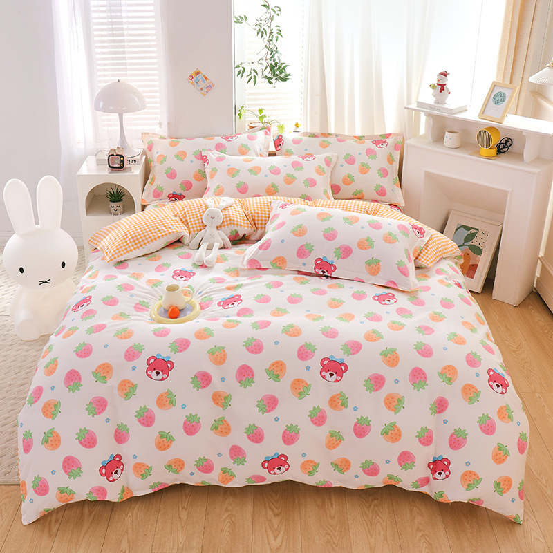 100% Cotton Four-Piece Cotton Quilt Cover Fitted Sheet Single Double Student Dormitory Bed Sheet Children Cartoon Delivery Free Shipping