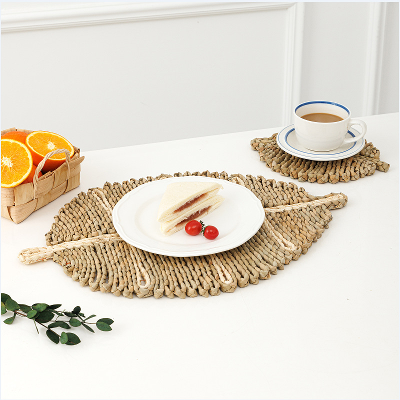 Papyrus Straw Western-Style Placemat Thickened Heat Insulation Leaf-Shaped Placemat Home Papyrus Placemat