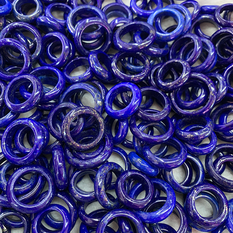 阿富汗青金石指环 男女款玉石文玩跑环戒指 直播货源青金石戒指细