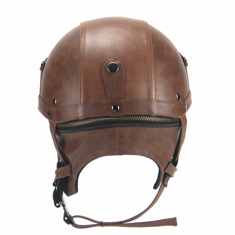 跨境复古皮革电动摩托车头盔个性带镜片半盔巡航机车安全盔哈雷盔