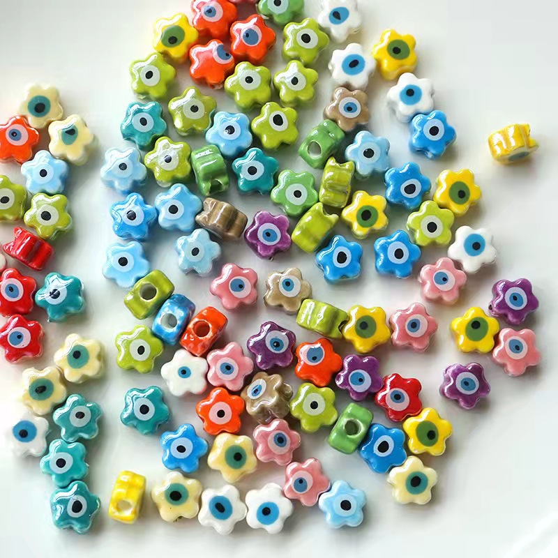 Colorful Hand-Painted Beads Five-Pointed Star Flower Ceramic Beads Cute Beaded DIY Handmade Earrings Necklace Bracelet Accessories