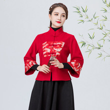 2021秋冬短款唐装中国风女装盘扣上衣复古新春过年红色中式外套女