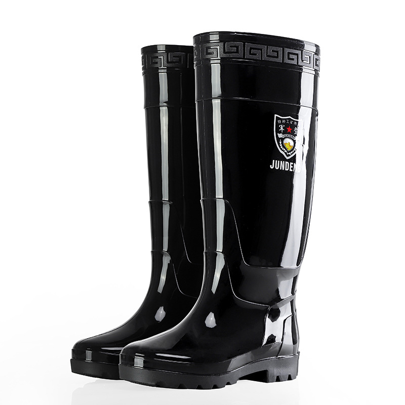 New 3537 Black Extra High 45cm Rain Boots Men's Extended Tube Construction Site Labor-Protection PVC Working Water-Proof Shoes