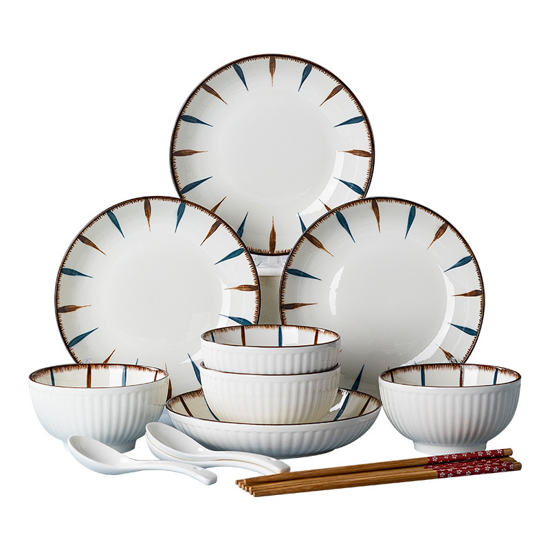Online Red Sun Bowl and Dish Set Ceramic Tableware Household Rice Bowl Plate Gift Tableware Bowl Chopsticks Gift Set Wholesale