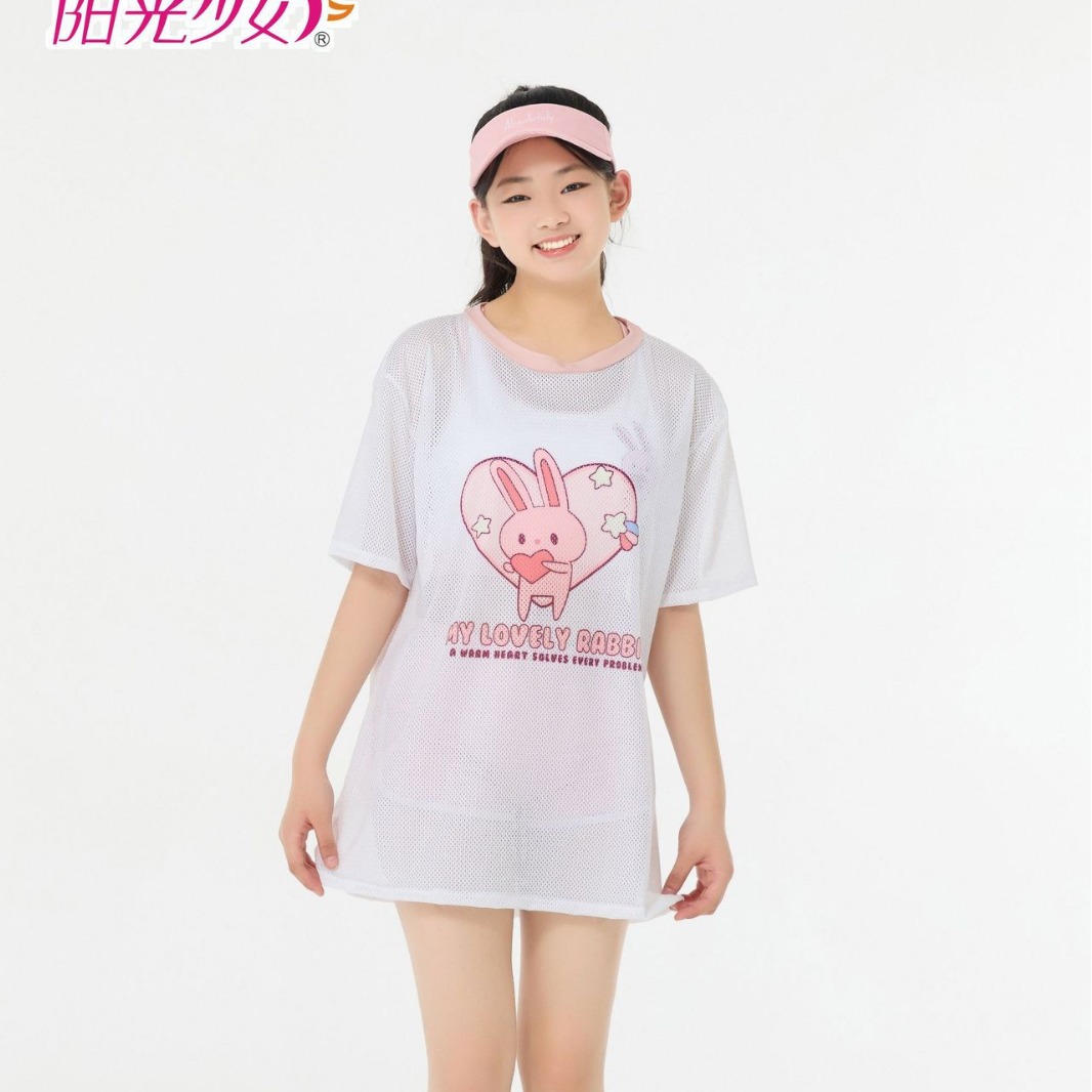 阳光少女2024新款儿童泳衣女分体少女秋冬泳衣学生三件套泳装5523