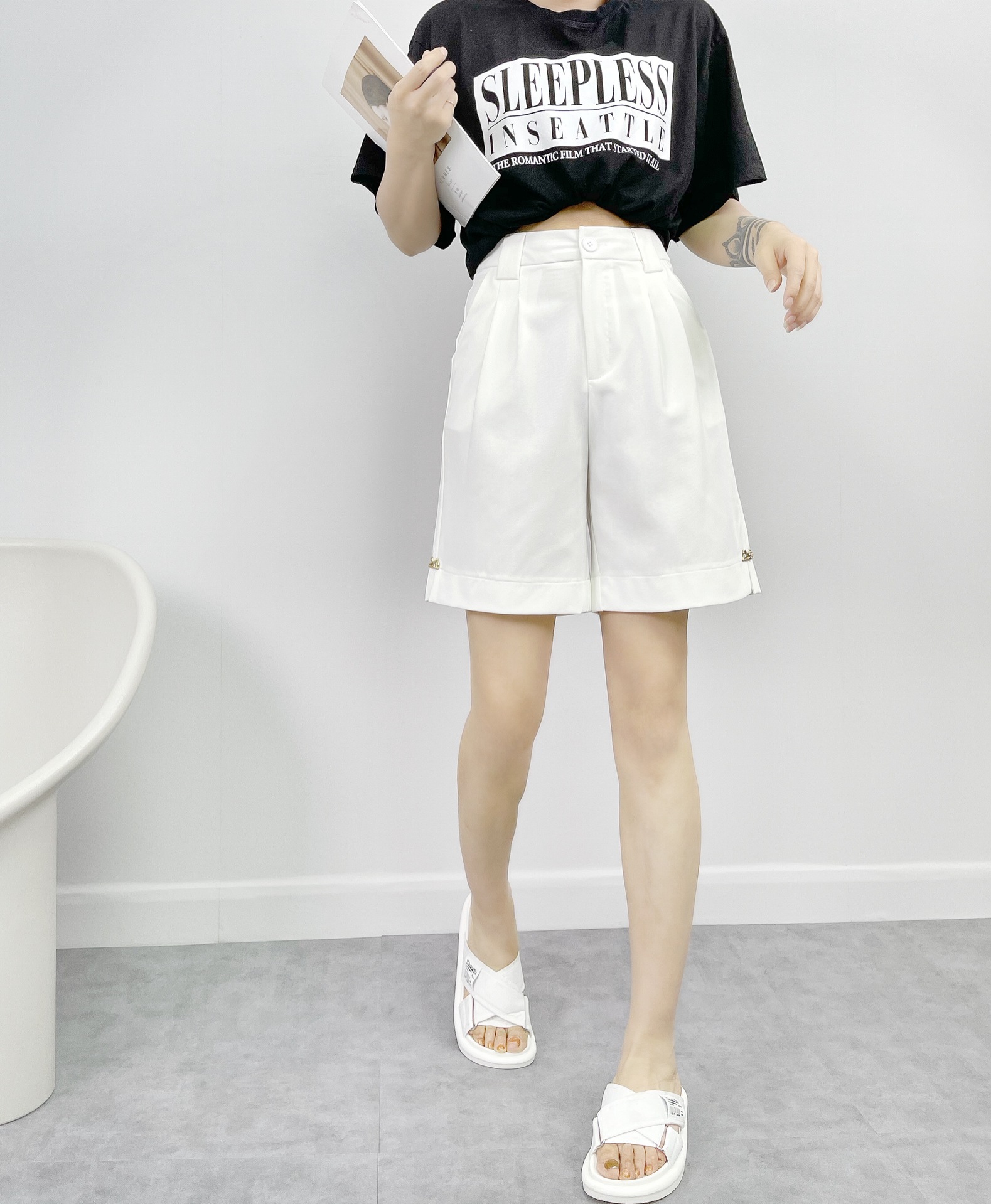 白色短裤女高腰瘦 2021年夏季新款a字宽松超短裤高腰短裤现货批发