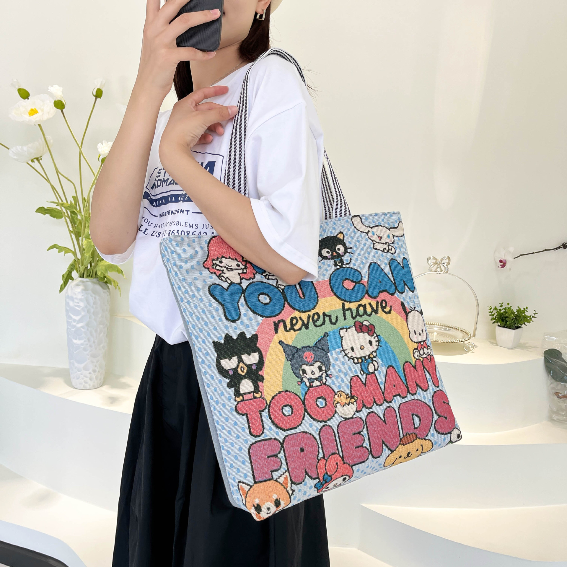 Cyber Celebrity Style New Arrival Handbag Student Tuition Bag Large Capacity Canvas Bag Shoulder Bag Cartoon Storage Bag Cute Book Bag