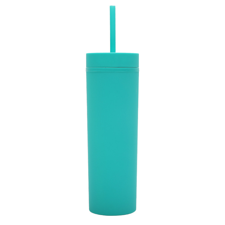 2023 New Cross-Border Factory Direct Supply Frosted Double-Layer Plastic Cup Simple and Convenient Water Cup 16Oz Straight Straw Cup